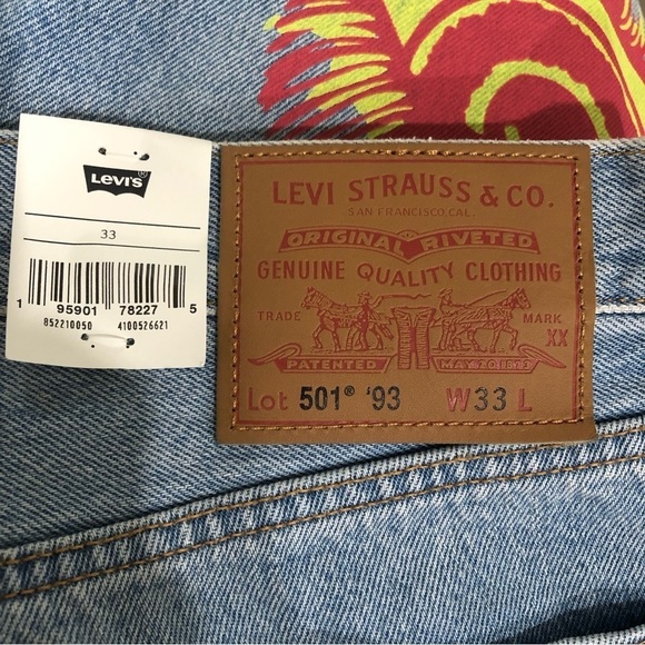 NWT Men’s Levi’s Premium 501 ‘93 Denim Shorts Retro 90’s Look Graphics Size 33 - Picture 8 of 11